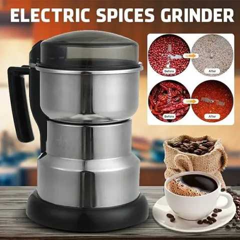 300W Stainless Steel Electric Coffee Grinder – High-Speed Multi-Functional Grinder for C…