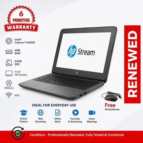 HP Renewed HP Stream 11 Pro G5 Laptop 4GB RAM 64GB SSD 11.6" HD Intel Celeron WiFi Webca…