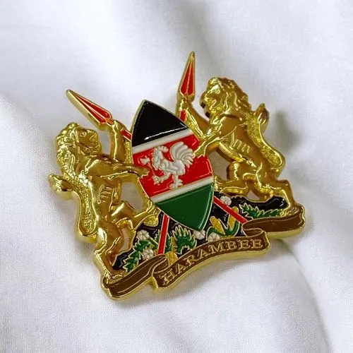 Gk Magnetic Large 3D Kenya Coat of Arms Lapel Pin – Gold Finish, National Emblem Badge f…