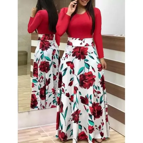 CALLIARA Resilient Elegant & Chic Red Long Sleeve Ladies Dresses for Women